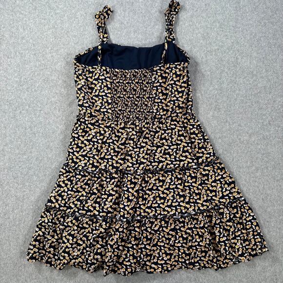 Row A Floral Mini Dress Size Small Navy Blue/Yellow Ruffle Tiered Sundress - Picture 7 of 8